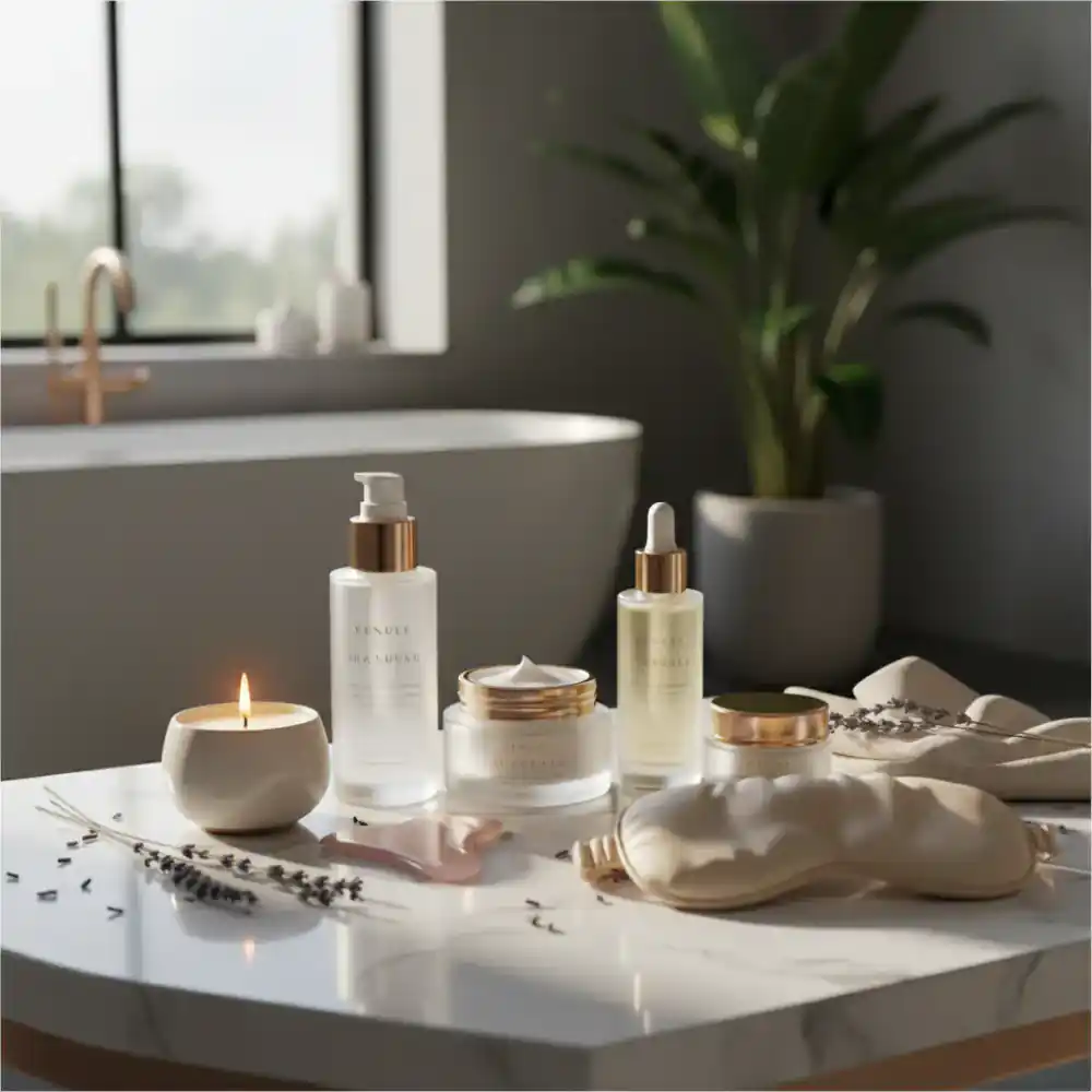 Evening restorative skincare setup